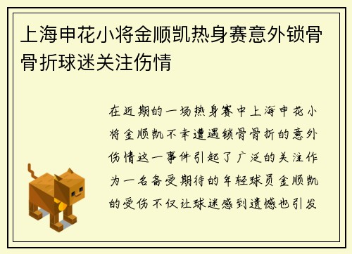 上海申花小将金顺凯热身赛意外锁骨骨折球迷关注伤情
